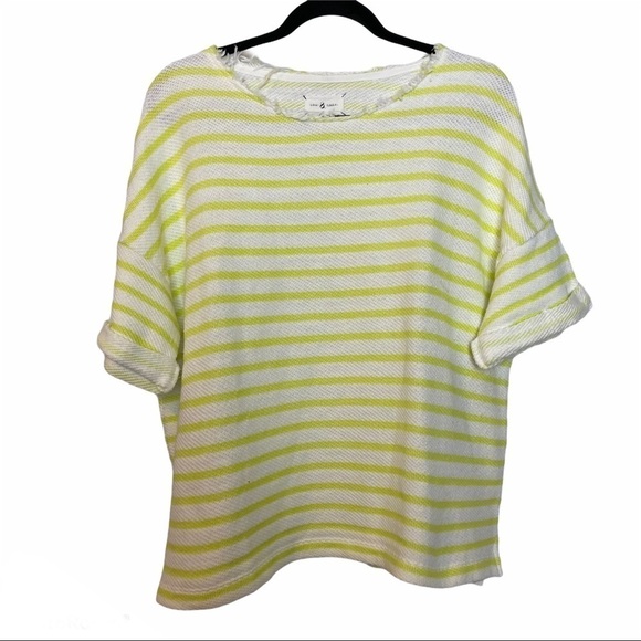 Lou & Grey Tops - Lou&Grey White & YellowGreen Striped Waffle Knit Top